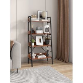 New Design Bedroom Sets Furniture 4 Tier Tall Standing Bookshelf Metal and Wood Storage Frame for Bedroom Living Room Study - Tiger + MDF