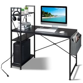 FCH 120*60*120cm Particleboard Paste Triamine H Type With Non-woven Bag USB Power Port Computer Desk Black - as picture