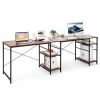 L-Shaped Computer Desk with 4 Storage Shelves and Cable Holes - Rustic Brown