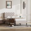 Upholstered Linen Platform Bed, Twin Size, Beige - as Pic