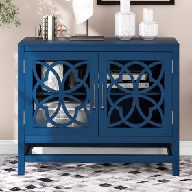 U-style Wood Storage Cabinet with Doors and Adjustable Shelf; Entryway Kitchen Dining Room; Navy Blue - as Pic