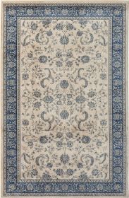 Stylish Classic Pattern Design Traditional Floral Filigree Bordered Area Rug - Beige|Ivory|Blue - 2' X 3'