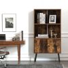 2-Tier Retro Bookcase Bookshelf with 3 Compartment - brown