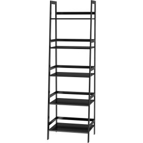 WTZ Bookshelf; Ladder Shelf; 5 Tier Bamboo Bookcase; Modern Open Book Case for Bedroom; Living Room; Office; BC-238 Black - default