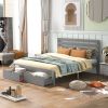 Queen Size Platform Bed with Drawers, Gray - Gray