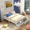 Queen Size Platform Bed with Drawers, Gray - White