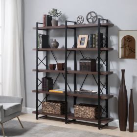 [VIDEO] Home Office 5 Tier Bookshelf, X Design Etageres Storage Shelf, Industrial Bookcase for Office with Metal Frame - Espresso
