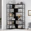 7-Tier Bookcase Home Office Bookshelf, L-Shaped Corner Bookcase with Metal Frame, Industrial Style Shelf with Open Storage, MDF Board - Black