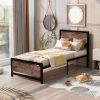 Metal and Wood Bed Frame with Headboard and Footboard ; Twin Size Platform Bed ; Easy to Assemble(BLACK) - WF199191AAB