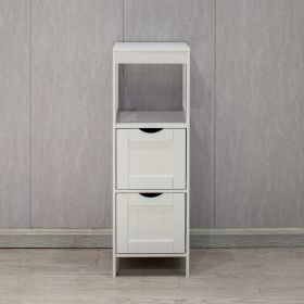 White Floor Cabinet with 2 Drawer Wooden Storage Cabinet Multifunctional Bathroom Storage Organizer Rack Stand - White