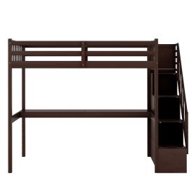 Twin Size Loft Bed with Staircase and Built-in Desk ; Espresso - as pic