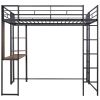 Full Size Metal Loft Bed with 2 Shelves and one Desk ; Black (Old SKU: LP000191AAB ) - as pic