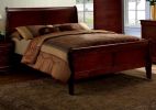 Eastern King Size Bed Cherry Louis Phillipe Solidwood 1pc Bed Bedroom Sleigh Bed - as pic