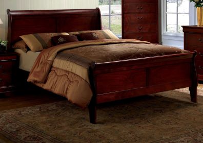 Eastern King Size Bed Cherry Louis Phillipe Solidwood 1pc Bed Bedroom Sleigh Bed - as pic