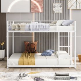Full over Full Metal Bunk Bed; Low Bunk Bed with Ladder; White(Old SKU:MF197034AAK) - as pic