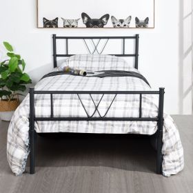 Metal Bed Frame Twin Size with Headboard and Footboard Single Platform Mattress Base; Metal Tube(twinsize; black) No Box Spring Needed - pic