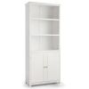Standing Wooden Bookcase with  3 Tier Open Book Shelving and Double Doors - White
