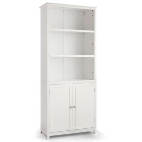 Standing Wooden Bookcase with  3 Tier Open Book Shelving and Double Doors - White