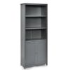 Standing Wooden Bookcase with  3 Tier Open Book Shelving and Double Doors - Gray
