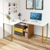 87 Inch 2 Person Adjustable L-Shaped Computer Desk - White