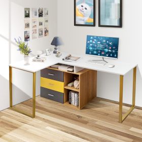 87 Inch 2 Person Adjustable L-Shaped Computer Desk - White