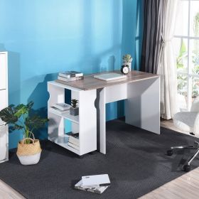 47.4" L Computer Desk with movable bookcase - OAK & WHITE
