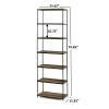 6-Shelf Gold Metal Frame Bookcase;  White - Rustic Brown