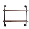 2-Tier Industrial Wall-Mounted Pipe Shelf with Metal Frame;  Safe and Sturdy - Rustic Brown