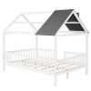 Full Size Wood House Bed with Fence; White+Gray - pic