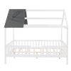 Full Size Wood House Bed with Fence; White+Gray - pic