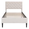 Upholstered Linen Platform Bed, Twin Size, Beige - as Pic