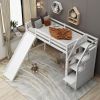 Twin Size Loft Bed with Storage and Slide - White