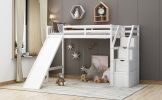 Twin Size Loft Bed with Storage and Slide - White