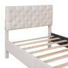 Upholstered Linen Platform Bed, Twin Size, Beige - as Pic
