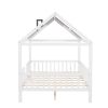 Full Size Wood House Bed with Fence; White+Gray - pic