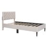 Upholstered Linen Platform Bed, Twin Size, Beige - as Pic