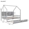 Wooden Full Size House Bed with Trundle; Kids Bed with Shelf; Gray - as pic