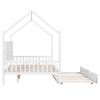 Wooden Full Size House Bed with Trundle; Kids Bed with Shelf; White - as pic