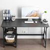 55 Inches Writing Computer Desk;  Trestle Desk Study Desk;  Laptop PC Desk;  Workstation with Storage Shelf - Black