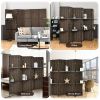 6 Panel Folding Weave Fiber Room Divider with 2 Display Shelves  - Brown