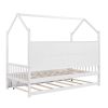 Wooden Twin Size House Bed with Trundle; Kids Bed with Shelf; White - as pic