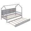 Wooden Twin Size House Bed with Trundle; Kids Bed with Shelf; Gray - as pic