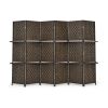 6 Panel Folding Weave Fiber Room Divider with 2 Display Shelves  - Brown