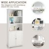 Standing Wooden Bookcase with  3 Tier Open Book Shelving and Double Doors - White