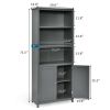 Standing Wooden Bookcase with  3 Tier Open Book Shelving and Double Doors - Gray