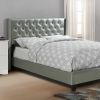 Queen Size Bed 1pc Bed Set Silver Faux Leather Upholstered Tufted Bed Frame Headboard Bedroom Furniture - as pic
