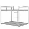 Full over Full Metal Bunk Bed; Low Bunk Bed with Ladder; Silver(Old SKU:MF197034AAN) - as pic