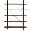 5-tier Industrial Bookcase with Rustic Wood and Metal Frame, Large Open Bookshelf for Living Room(Distressed Brown) - Rustic Brown