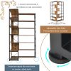 7-Tier Bookcase Home Office Bookshelf, L-Shaped Corner Bookcase with Metal Frame, Industrial Style Shelf with Open Storage, MDF Board - Brown