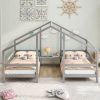 Double Twin Size Triangular House Beds with Built-in Table,Gray - Gray